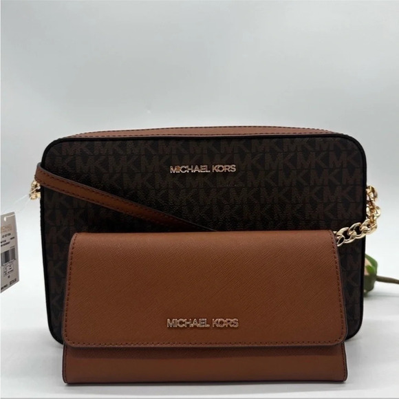 Michael Kors Large EW Crossbody Bag & Large Trifold Wallet Brown | BUNDLE SET - Picture 2 of 13